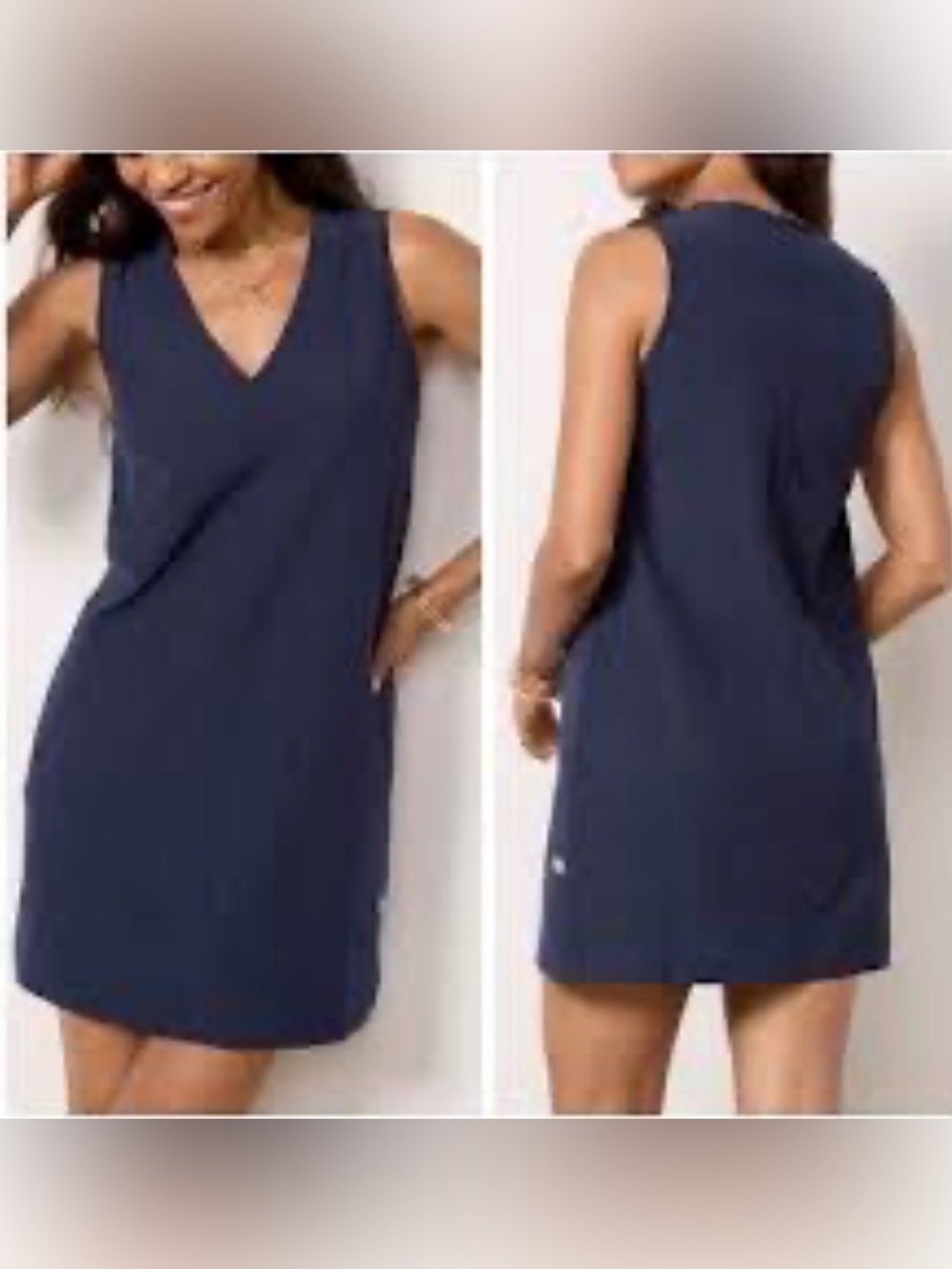 Faherty Navy Sleeveless V‑Neck Mini Shift Dress